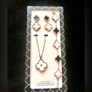Catherine Malandrino 3 piece black & white clover jewelry set